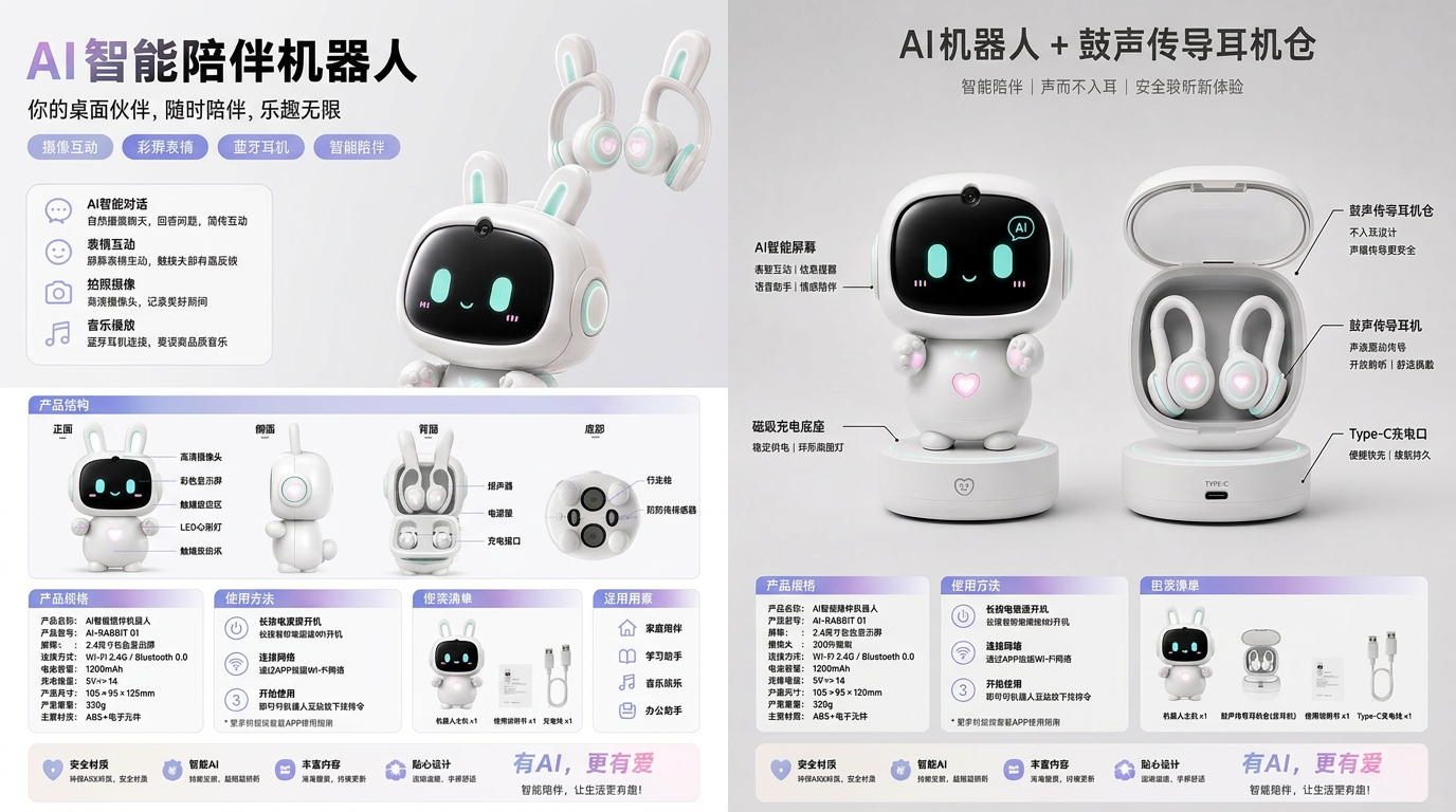 AI robot with bone conduction earphone case combo product